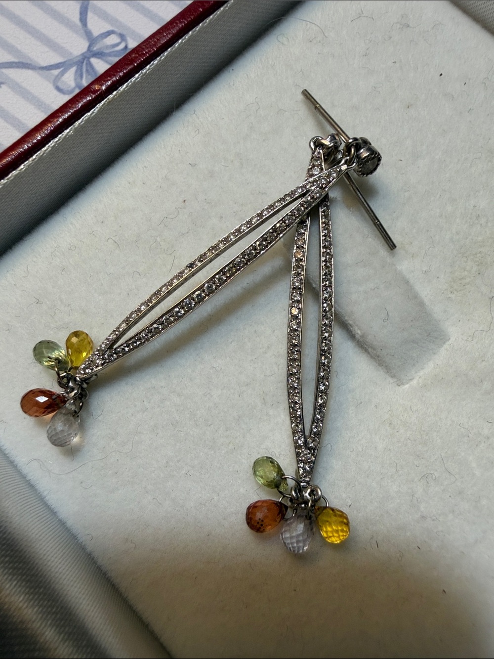 DIAMONDS w/cabachon aquamarine, citrine, lemon and white topaz drop earrings 18k